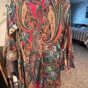 TOMMY HILFIGER Womens Pink Paisley 3/4 Sleeve Jewel Neck Shift dress